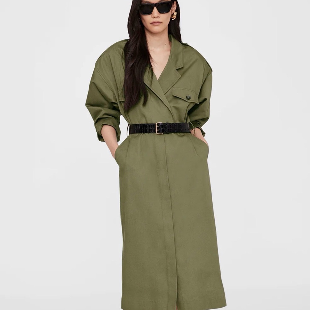 Anine Bing Olive Green Midi Trench Dress